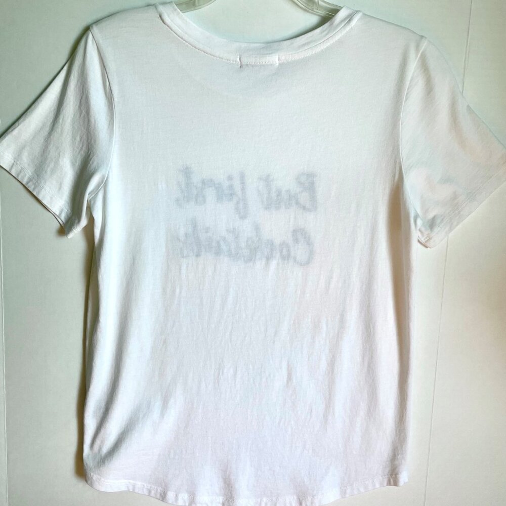 SOUTH PARADE Lola Top But First Cocktails Short Sleeve Cotton Tee White Black XS - Picture 5 of 9